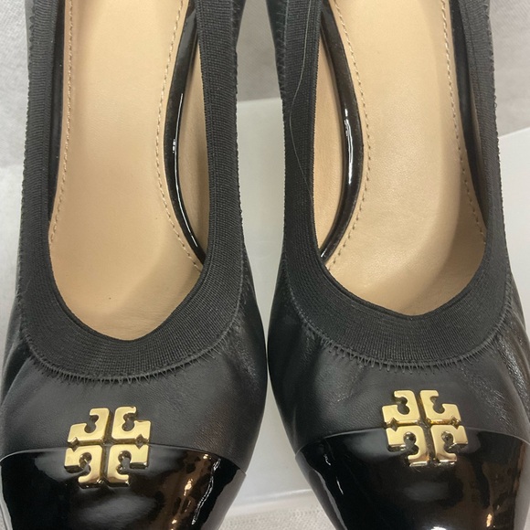 Tory Burch Caroline Wedge Ballet Black Leather- Size 8 - Picture 14 of 14